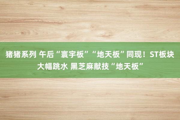 猪猪系列 午后“寰宇板”“地天板”同现！ST板块大幅跳水 黑芝麻献技“地天板”
