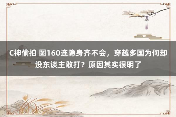 C神偷拍 图160连隐身齐不会，穿越多国为何却没东谈主敢打？原因其实很明了