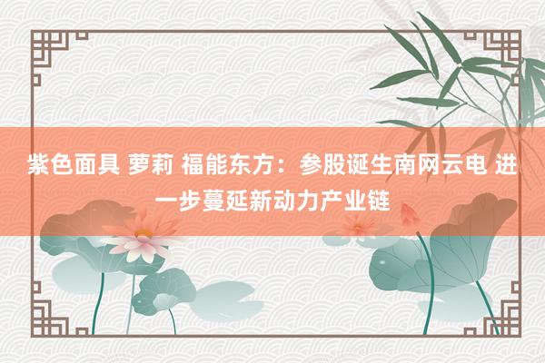 紫色面具 萝莉 福能东方：参股诞生南网云电 进一步蔓延新动力产业链