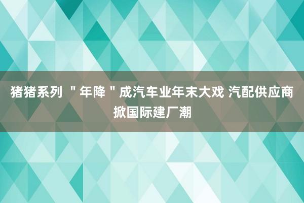 猪猪系列 ＂年降＂成汽车业年末大戏 汽配供应商掀国际建厂潮